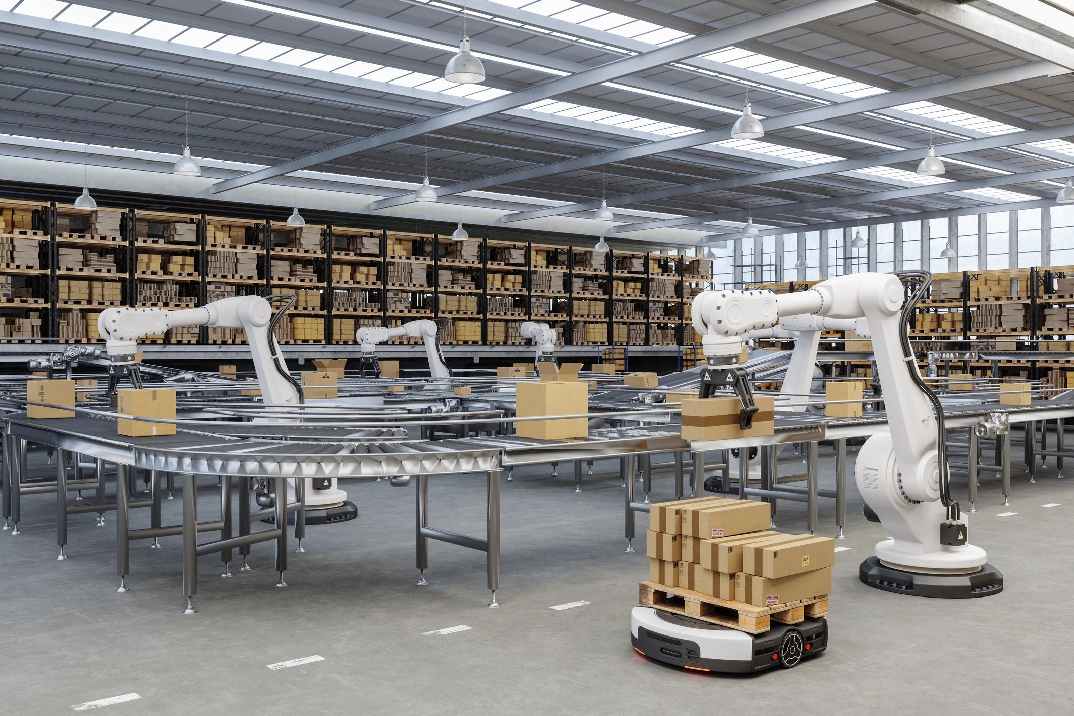 Warehouse prep station with boxes and labeling workflow